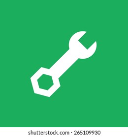 Minimalistic simple Icon of a wrench for tools, developers, settings, etc on a green background