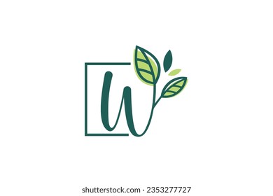 minimalistic simple leaf W letter vector logo