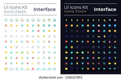 Minimalistic and simple looking flat color ui icons set for dark, light mode. Smartphone navigation. GUI, UX design for mobile app. Vector isolated RGB pictograms. Montserrat Bold, Light fonts used