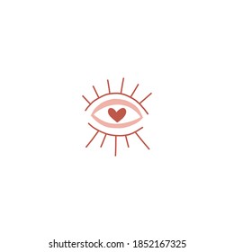 Minimalistic simple magical abstract love seeing eye with linear eyelashes vector illustration clip-art isolated on white background 