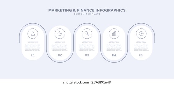 Minimalistic simple monochrome infographic template design with 5 steps or options.