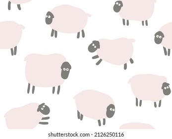 Minimalistic simple vector seamless pattern with pink sheep on a white background