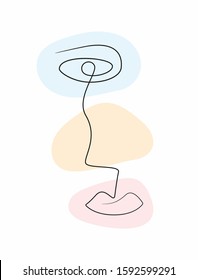 Minimalistic sketch of human face on pastel background. Abstract portrait drawn by hand. Modern vector illustration.