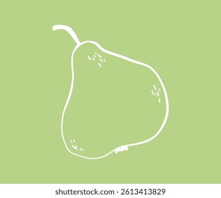 Minimalistic sketch of a pear on a light green background. Hand-drawn style illustration perfect for eco-friendly packaging, recipe cards, or fresh food visuals