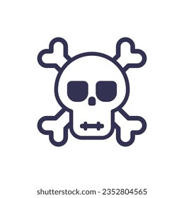 Minimalistic skull icon with bones. Minimalistic skull for Halloween.