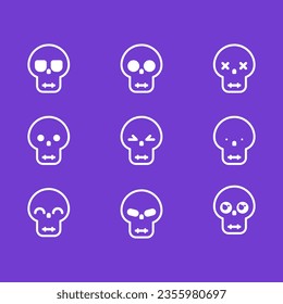 Minimalistic skull icons with different facial emotions. Minimalistic skulls with different facial emotions for Halloween.