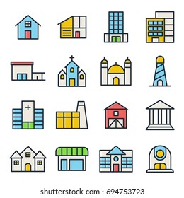 Minimalistic Slim Line Building & Landmarks Vector Icons