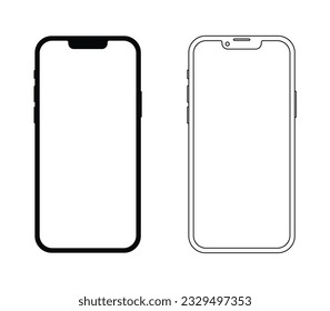 Minimalistic smartphone silhouette in fill and linear vesion. Phone device model silhouette vector icon.