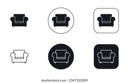 Minimalistic soft chair vector icon set. Small sofa or chair for interior icon.