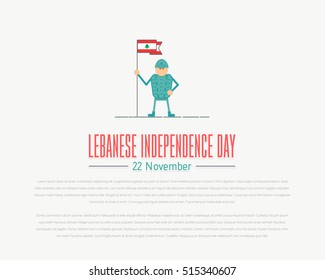 Minimalistic Soldier Hold Flag, Vector Illustration. Lebanon National Celebration Card, Badge, Banner or Poster Design. 22 November Lebanese Independence Day