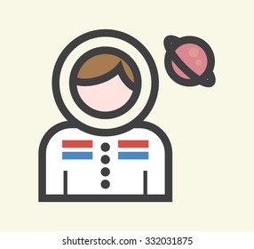 Minimalistic Solid Line Colored Astronaut Icon. Isolated Vector Elements.