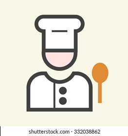 Minimalistic Solid Line Colored Chef Icon. Isolated Vector Elements.