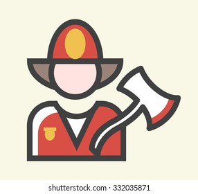Minimalistic Solid Line Colored Fireman Icon. Isolated Vector Elements.