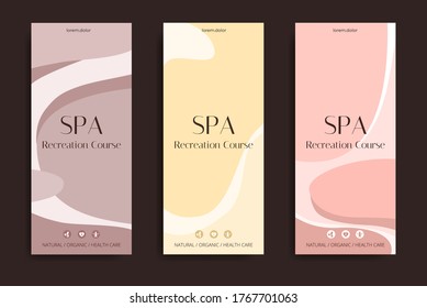 Minimalistic spa and healthcare design brochure. Flyer template with elements of medicine, spa, ayurveda, yoga and natural organic topics.