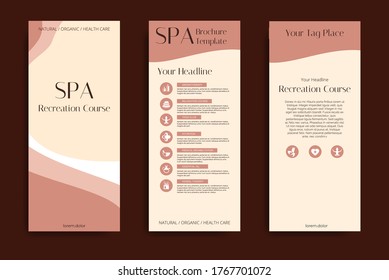 Minimalistic spa and healthcare design brochure. Flyer template with elements of medicine, spa, ayurveda, yoga and natural organic topics.