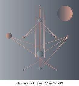 Minimalistic space moon composition of lines and shapes. Abstract tattoo or background as a design element.

