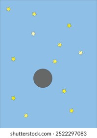 minimalistic space-themed vector art with a dark circular object against blue gradient color