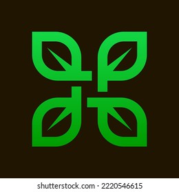 minimalistic square twisted green sign of four interlaced leaves in scandinavian style