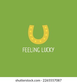 Minimalistic st patricks day  card with horseshoe and feeling lucky text.
