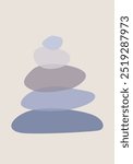 Minimalistic stack stone poster. Colored balance pebble zen-like silhouette. Vector illustration