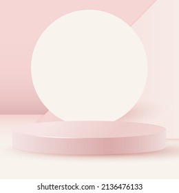 Minimalistic stage with a round podium. A cylindrical podium against a background of soft postel tones . Vector