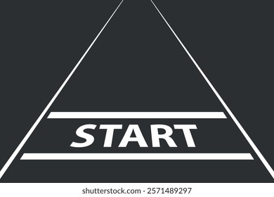 Minimalistic start line design on a dark track background with bold white lettering