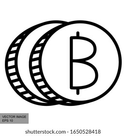 Minimalistic stulized black cryptocurrency icon, isolated on white background. Finance. Bitcoin maining. Tokens. 