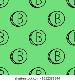 Minimalistische, studierte schwarze Kryptowährung Symbol einzeln auf weißem Hintergrund. Finanzen. Bitcoin-Verarbeitung. Token. Nahtloses Muster.