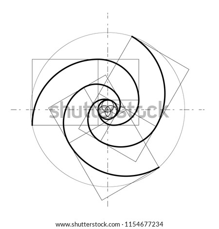 Minimalistic style design. Golden ratio. Geometric shapes. Circles in golden proportion. Futuristic design. Logo. Vector icon. Abstract vector background