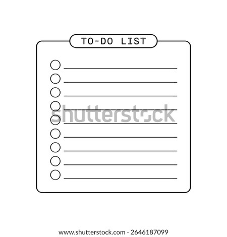 Minimalistic style to do list icon features several blank lines with empty circular checkboxes, ready to be filled, in a simple hand drawn line design