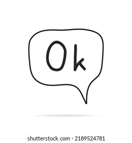 Banner de burbuja de discurso plana de estilo minimalista Simple Text ok signo.  ilustración vectorial de etiqueta adhesiva.