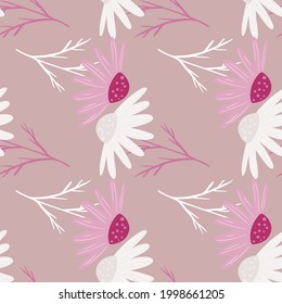Estilo minimalista floral sin costuras con formas de flores de camomila blanca. Fondo pálido de la laguna. Diseñado para el diseño de tejidos, impresión textil, envoltura, cubierta. Ilustración vectorial.