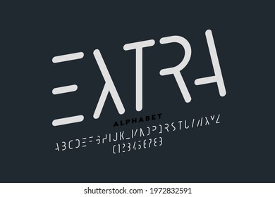 Minimalistic style font design, modern thin line typography, alphabet letters and numbers vector illustration