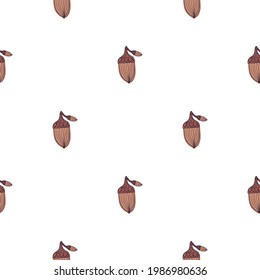 Minimalistic style forest seamless pattern with doodle acorn elements. Isolated simple botany ornament. Vector illustration for seasonal textile prints, fabric, banners, backdrops and wallpapers.