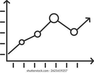 Minimalistic style icon of a chart or graph of indicators, business development and startups icon, black line.