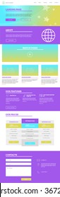 Minimalistic style landing page template, web design for one page site, bright colors