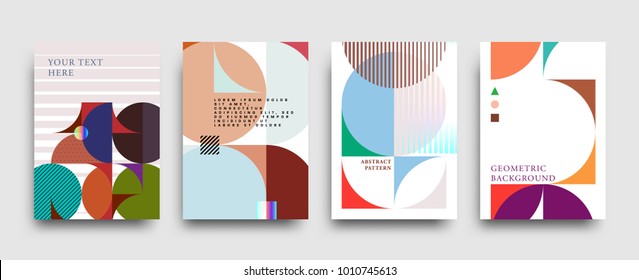 Minimalistic style posters and placards covers set | Geometric elements and patterns for futuristic background design | Vector illustration