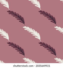 Minimalistic style seamless nature pattern with organic white and purple eae of wheat print. Pastel purple background. Perfect for fabric design, textile print, wrapping, cover. Vector illustration.