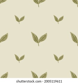 Estilo minimalista sin fisuras con ornamento de hoja simple beige. Impresión de naturaleza minimalista. Ilustración vectorial para impresiones textiles estacionales, tela, carteles, telas de fondo y papel pintado.