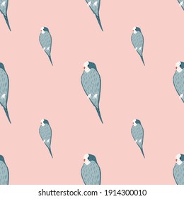 Estilo minimalista sin fisuras con adorno de loro de color azul. Fondo rosa. Diseño SImple. Impresión vectorial plana para textiles, tela, giftwrap, papel pintado. Ilustración sin fin.