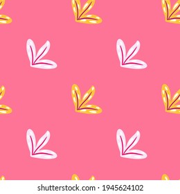 Minimalistic style seamless pattern with doodle yellow and white abstract leaf print. Pink pastel background. Perfect for fabric design, textile print, wrapping, cover. Vector illustration.