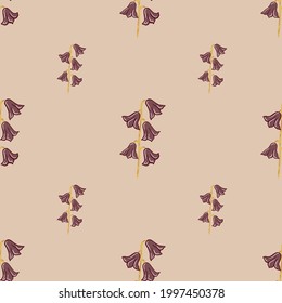 Minimalistic style seamless pattern with doodle bell flowers silhouettes. Pastel light pink background. Flat vector print for textile, fabric, giftwrap, wallpapers. Endless illustration.