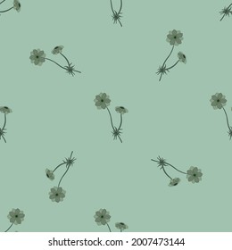 Minimalistic style seamless pattern with doodle anemone flowers print. Pastel light blue background. Stock illustration. Vector design for textile, fabric, giftwrap, wallpapers.