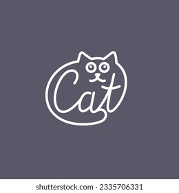 Minimalistic and stylish Cat emblem. Modern graphics. Vector illustration with text in a fashionable simple style.