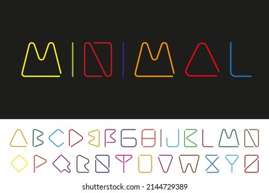 Minimalistic stylish colorful font. Vector english alphabet. Creative one line latin letters.