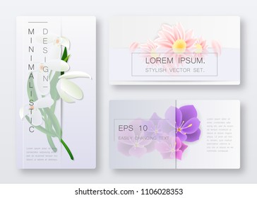 Minimalistic stylish cover strict border template set with flowers. Can Be Used Flyers Banners Or Web. Shape Abstract Business stile. Monophonic Design. Vector illustration.