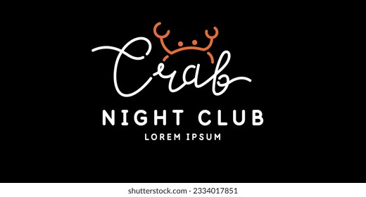 Minimalistic and stylish Crab emblem. Modern printing house. Illustration with text in a fashionable simple style.