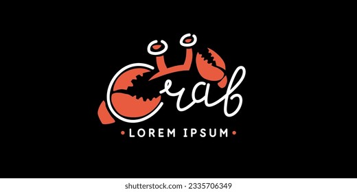Minimalistic and stylish emblem in the form of a crab. Modern typography. Illustration with text in one simple style.
