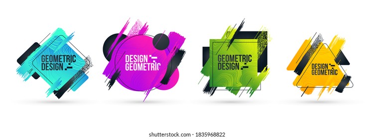 Minimalistic stylish geometry with brush strokes hipster colored frame design. Vector line gradient halftone. frame for text Modern Art graphics. vector illustration