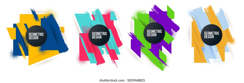 Minimalistic stylish geometry with brush strokes hipster colored frame design. Vector line gradient halftone. frame for text Modern Art graphics. vector illustration